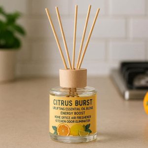 27 Citrus Burst Reed Diffuser Uplifting Essential Oil Blend Energy Boost Home Office Air Freshener Kitchen Odor Eliminator
